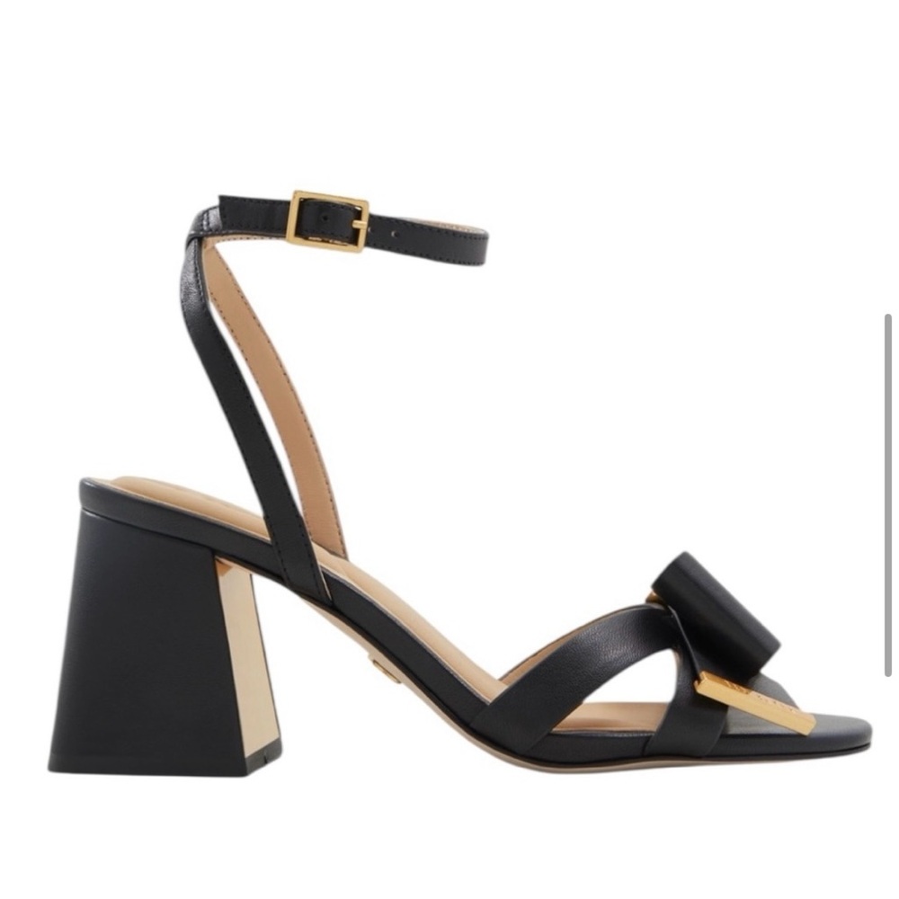 Ted Baker Brand New Milly  Black and Gold Heels Leather Chunky 2.5 inch heel